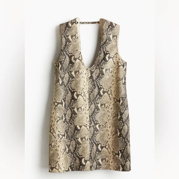 Snakeskin Print Genuine Leather Dress | Color: Brown/Cream | Size: XXL | Iamtosha's Closet
